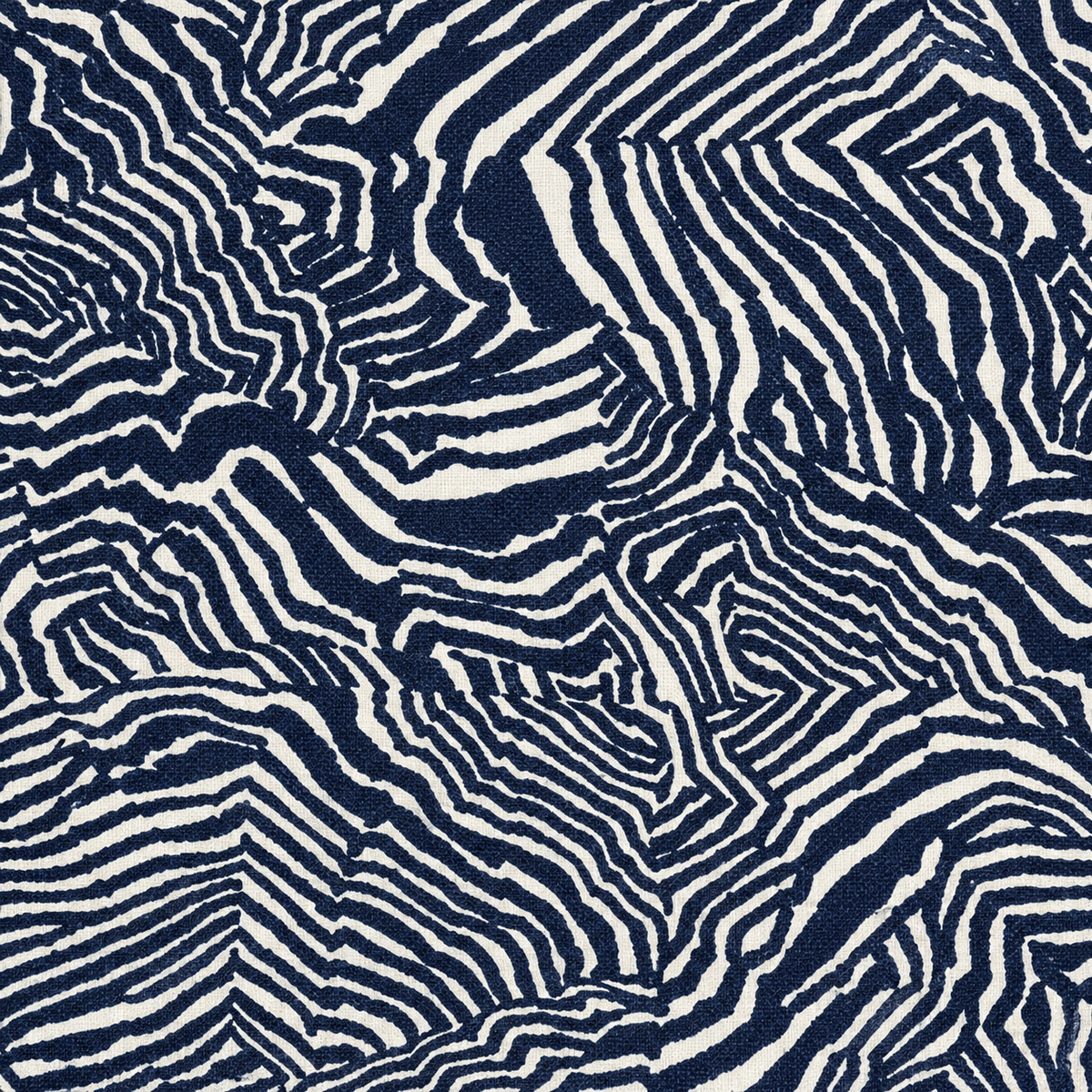 White upholstery duck fabric with navy zebra stripe pattern