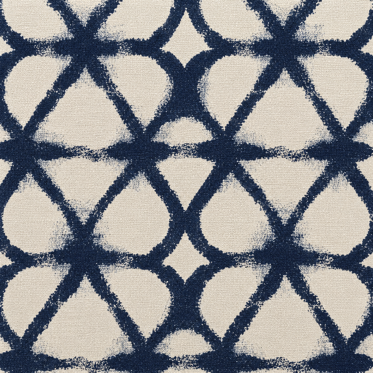 Cream upholstery duck fabric with navy brushstroke circle geometric pattern
