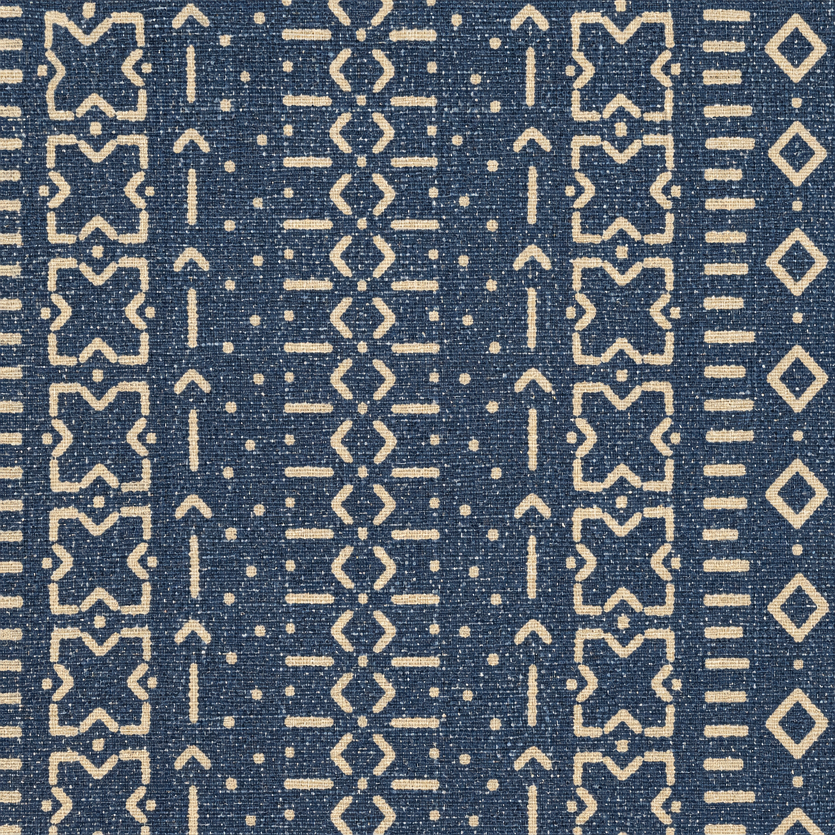 Navy upholstery duck fabric with natural tribal mudcloth geometric print