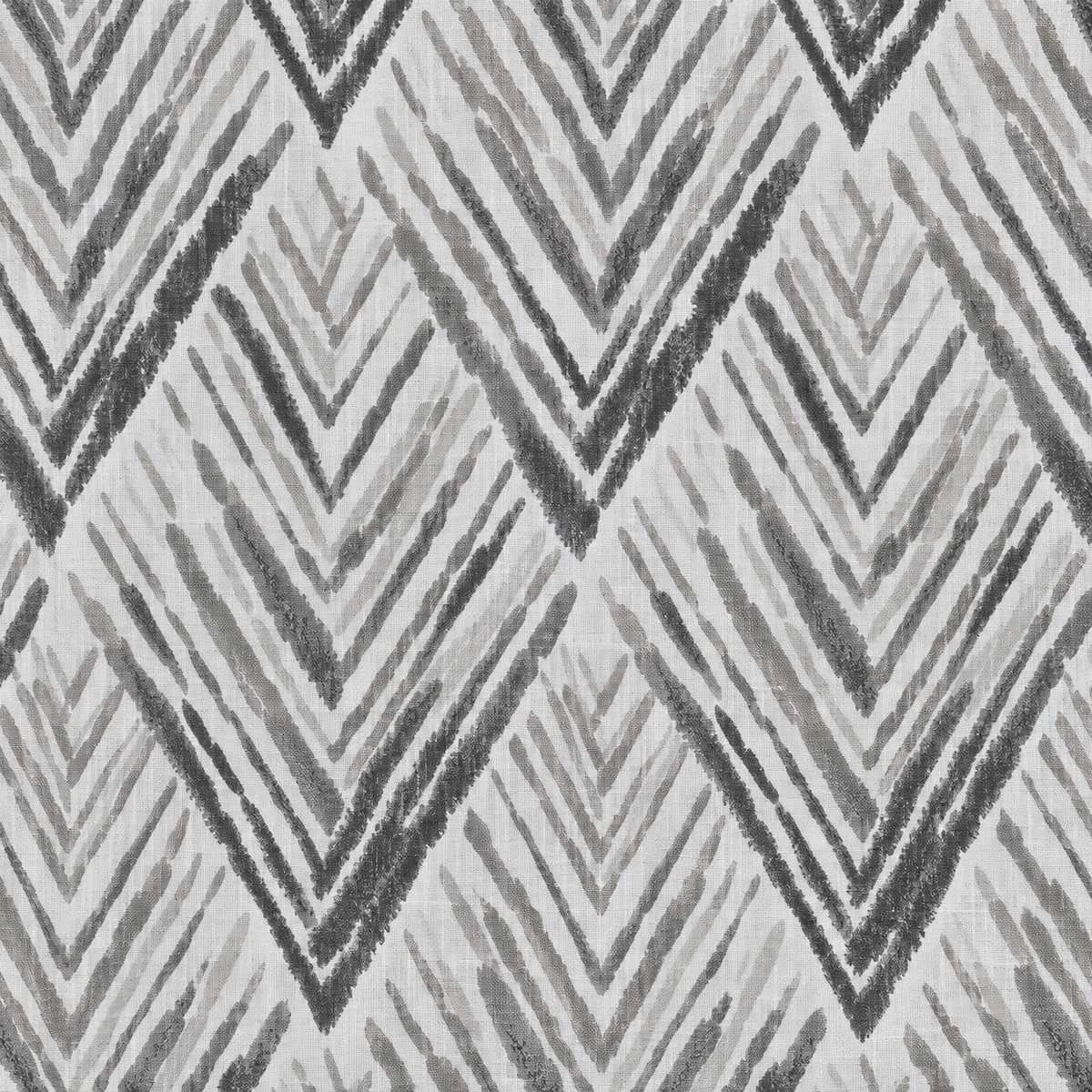 White upholstery duck fabric with gray brushstroke chevron print